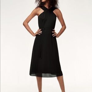 Wilfred Aubrey halter front deep v back black chiffon dress. Size 00